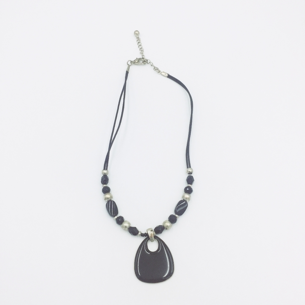 Black & Silver Bohemian Chic Beaded Necklace